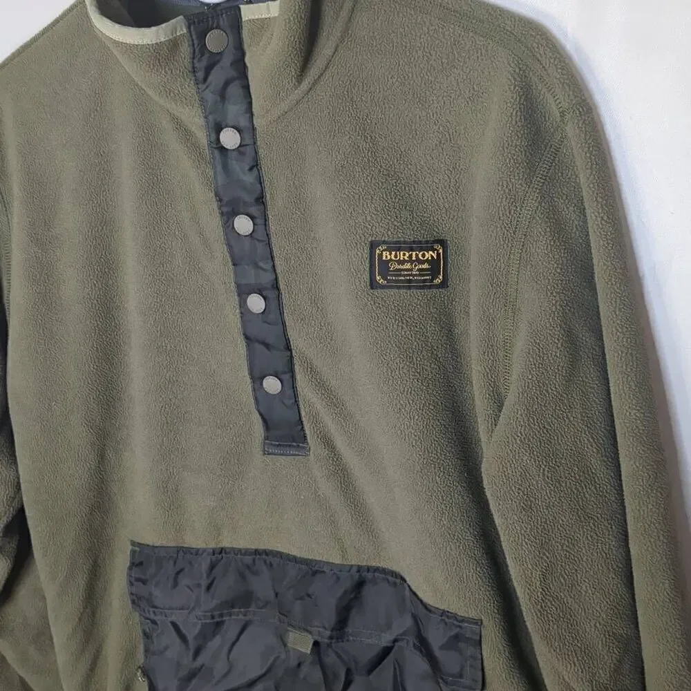 Burton Hearth Anorak Kangaroo Quarter Button Fleece Olive Camo Trim DryRide Swea